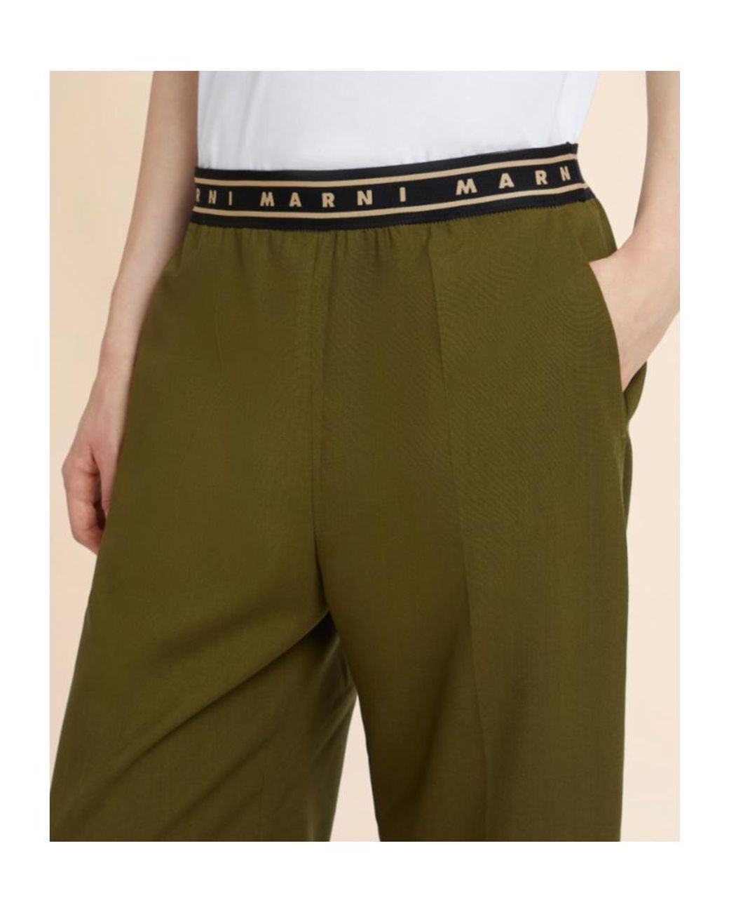 Marni Green Straight-Leg Logo Waistband Trousers