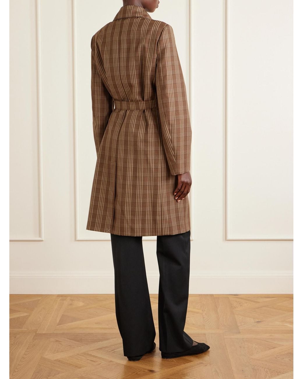 Wales Bonner Brown Linear Belted Checked Wool-Canvas Coat
