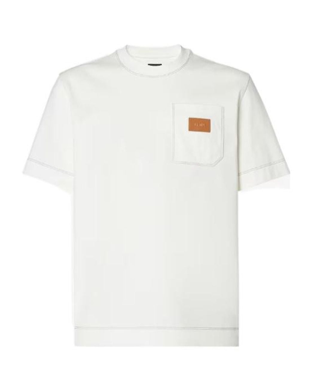 Fendi White Logo Patch Crewneck T-Shirt for men