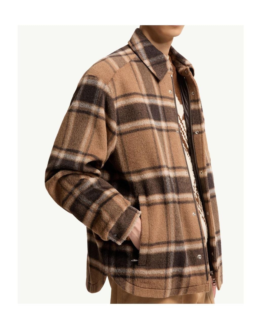 Moncler Brown Check Wool Shirt Jacket for men