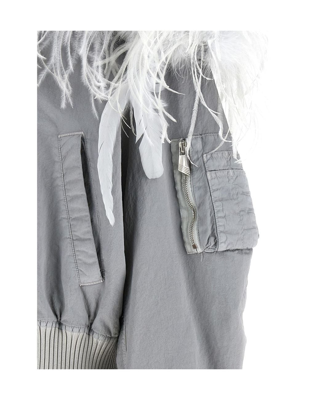 The Attico Gray The Feather Trim Bomber Jacket