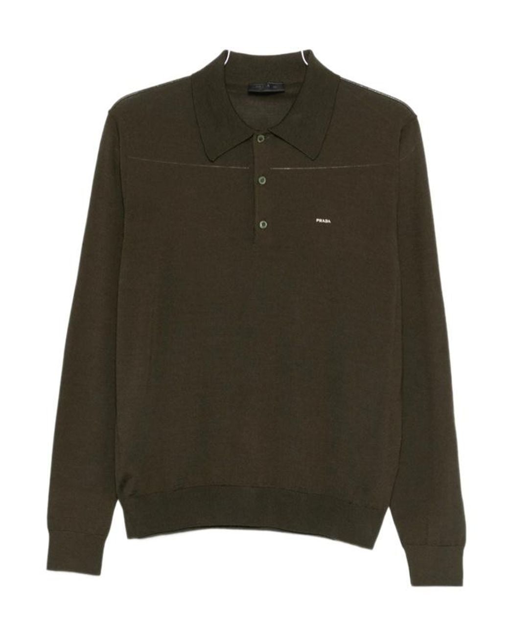 Prada Green Long-Sleeved Knitted Polo Shirt for men