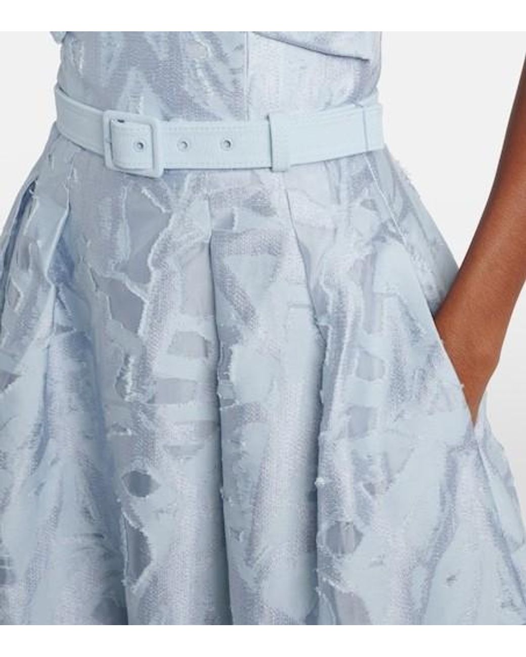 Rebecca Vallance Blue Anneli Cotton-Blend Jacquard Midi Dress