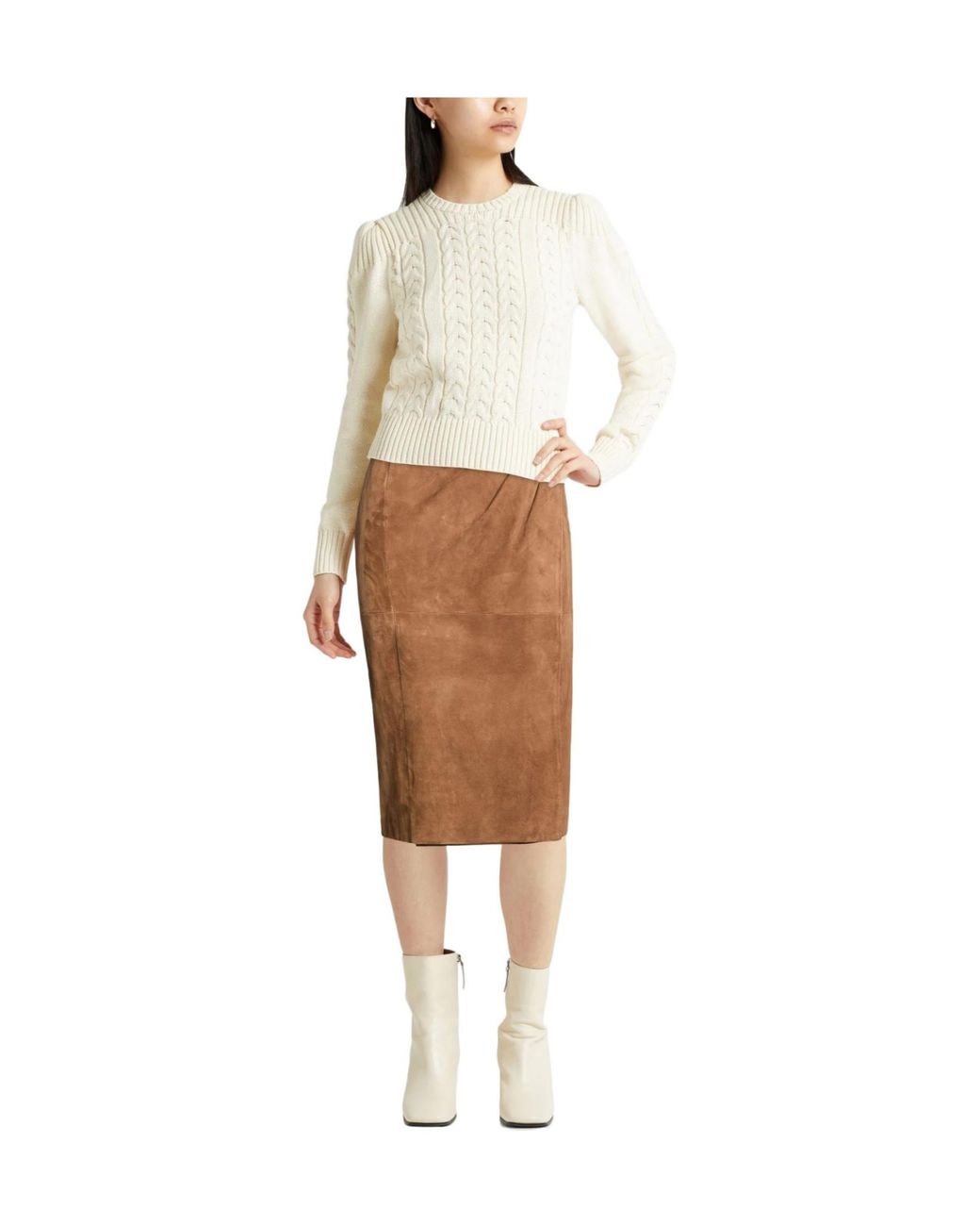 Max Mara Brown Solidcolor Suede Skirt