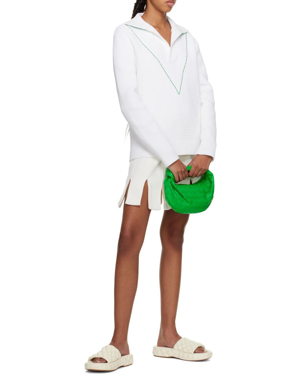 Bottega Veneta White Padded Slip-On Slippers