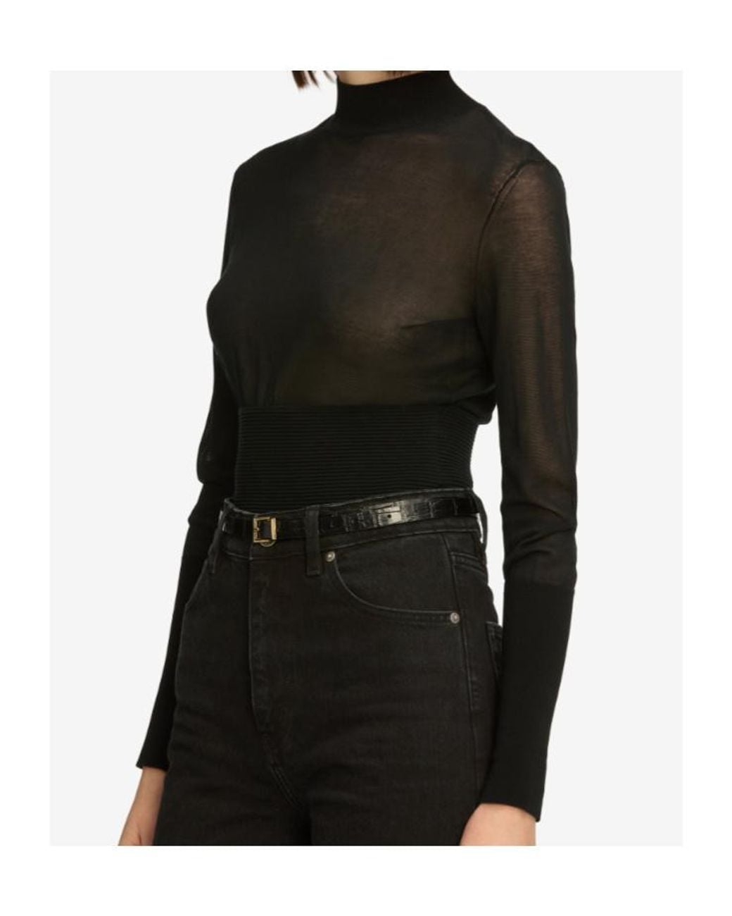 FRAME Black Sheer Panel Knitted Sweater
