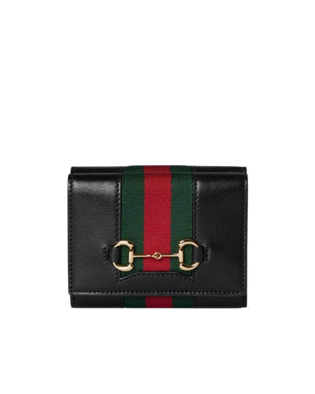 Gucci Black Horsebit Web Small Tri-Fold Wallet