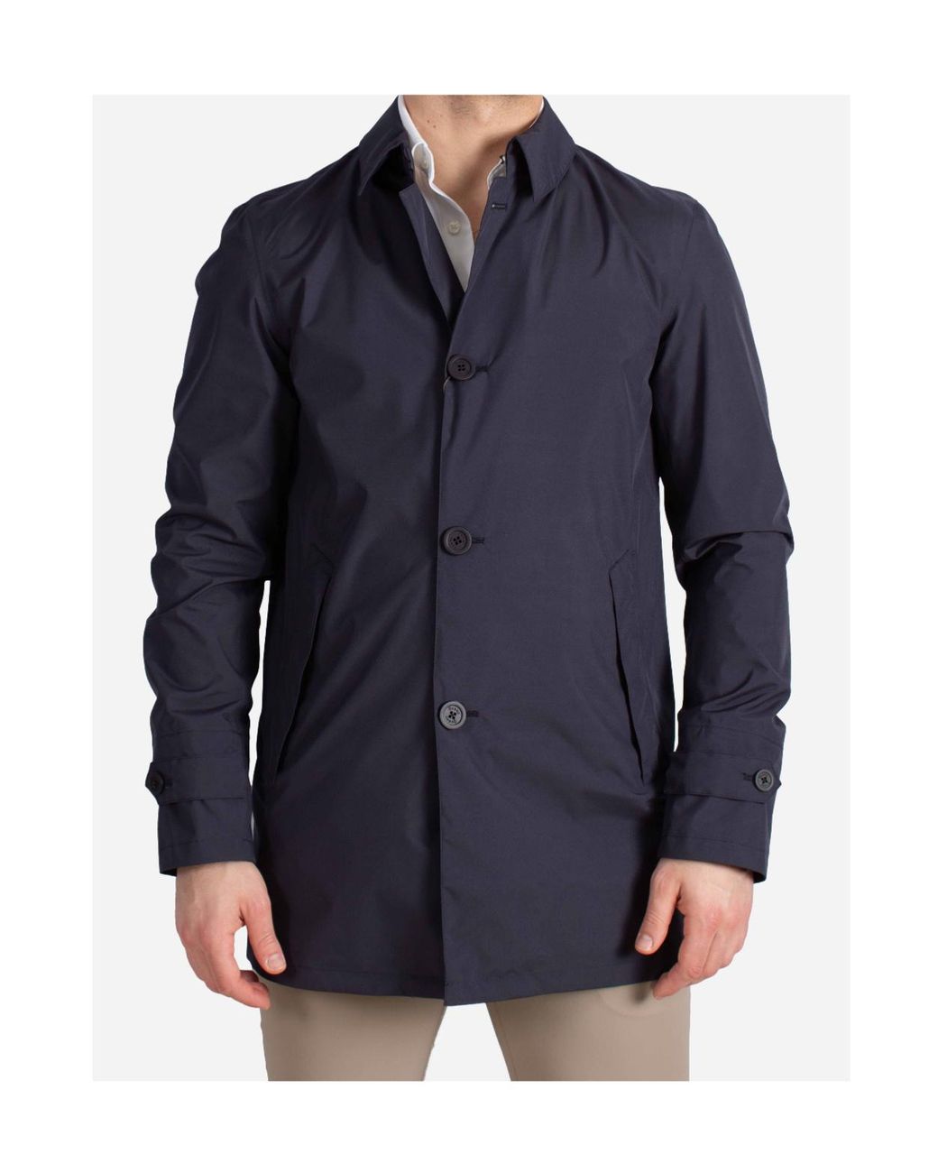 Herno Blue Straight Hem Buttoned Coat for men