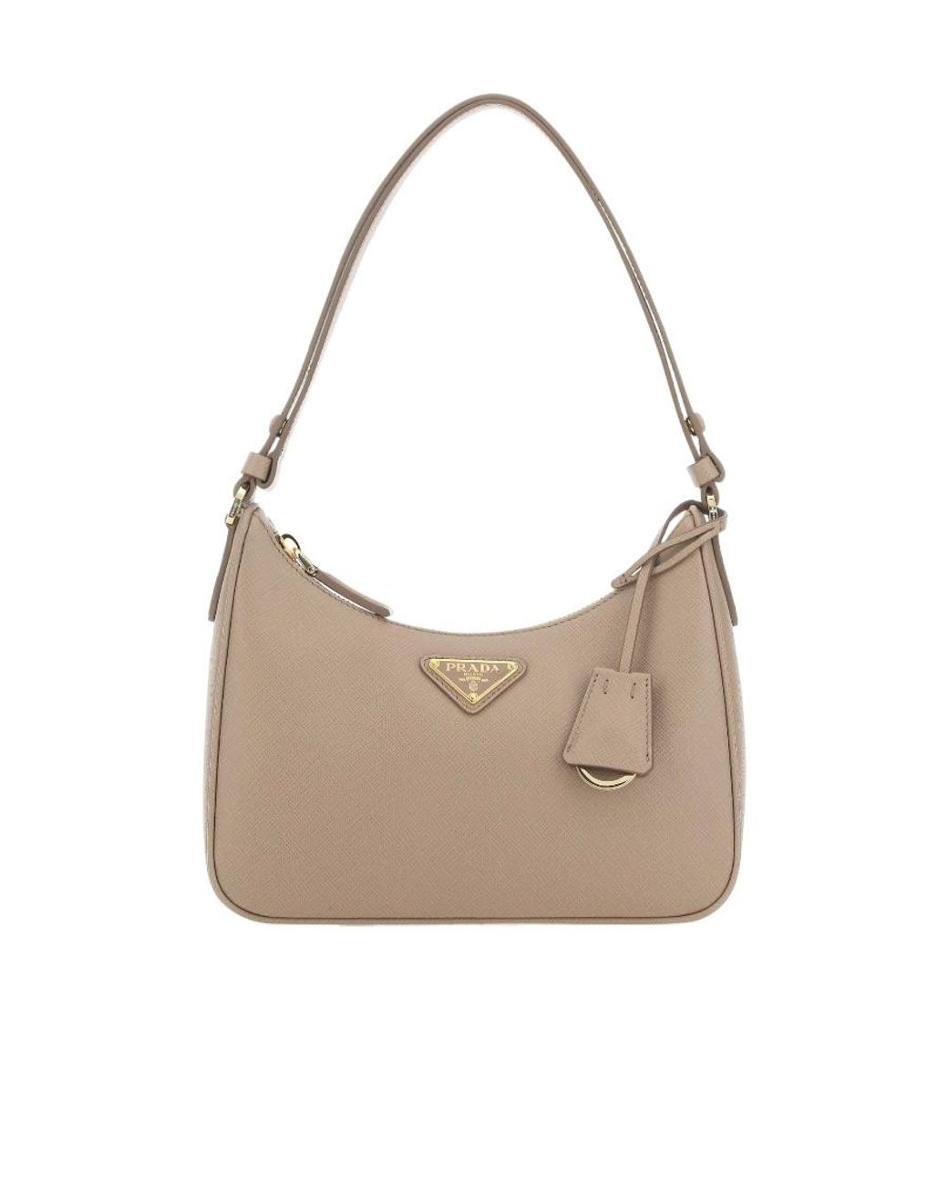 Prada White Logo Plaque Zipped Shoulder Bag