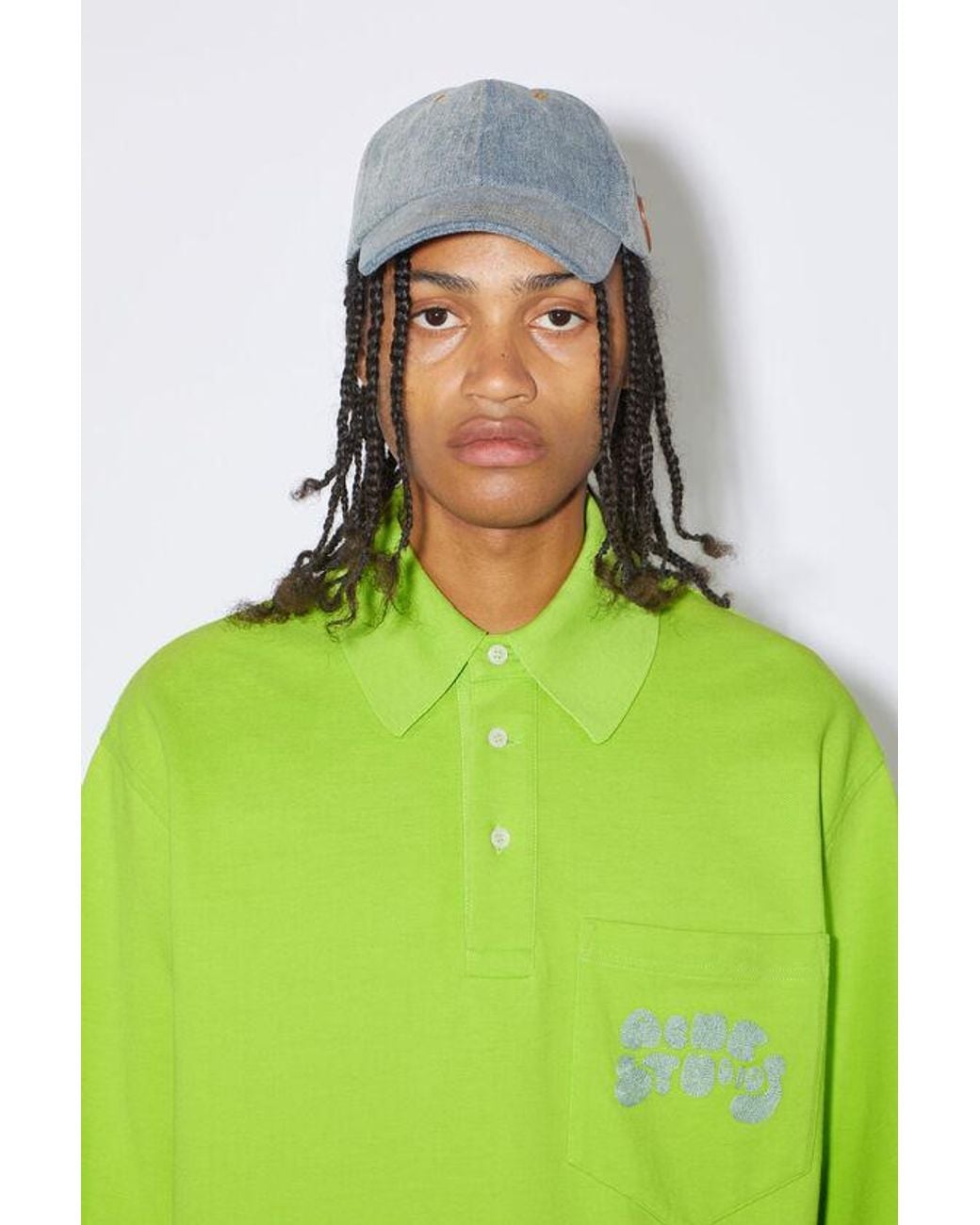 Acne Green Logo Embroidered Polo Shirt for men