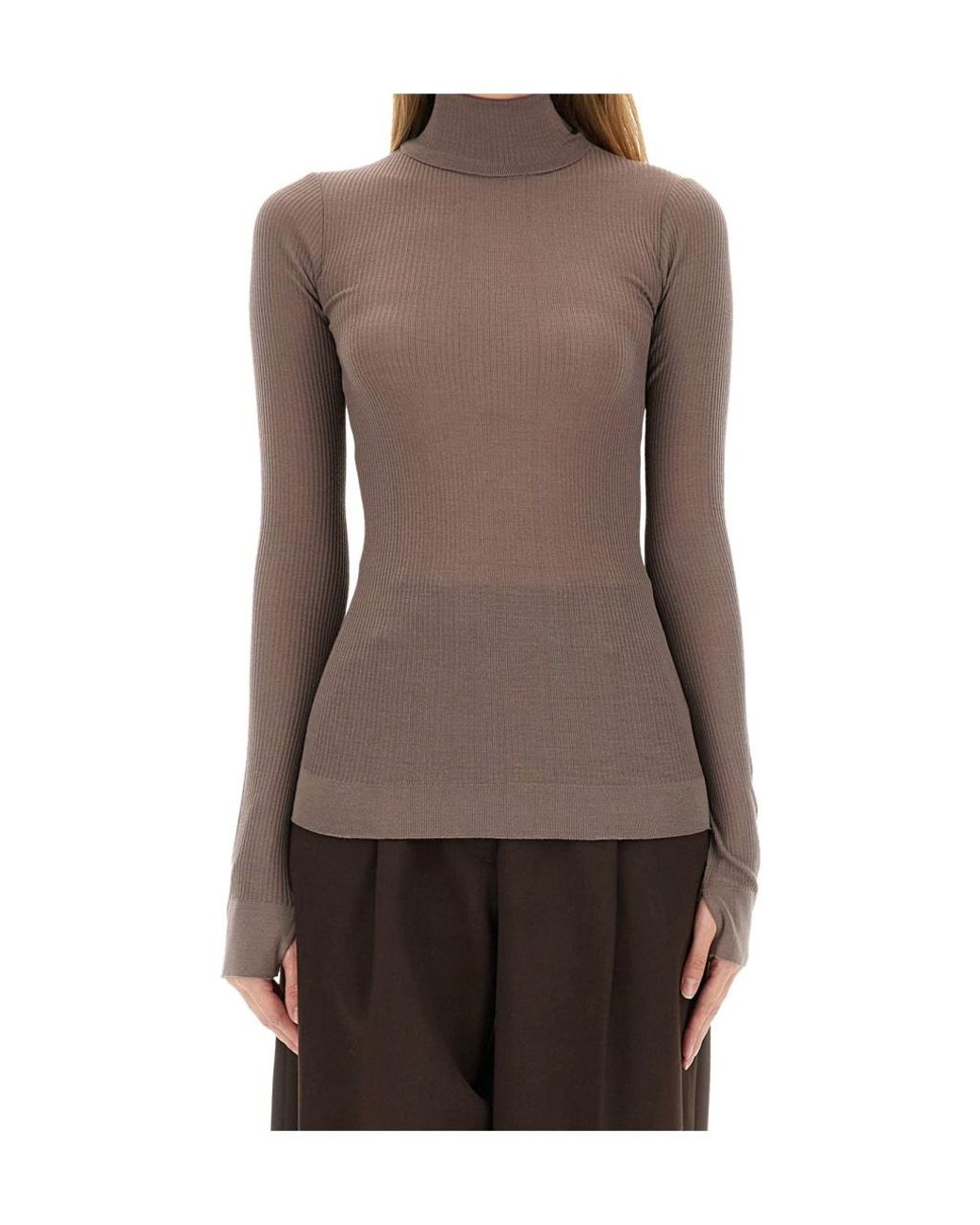 Lemaire Brown Long Sleeve Turtleneck Ribbed Top