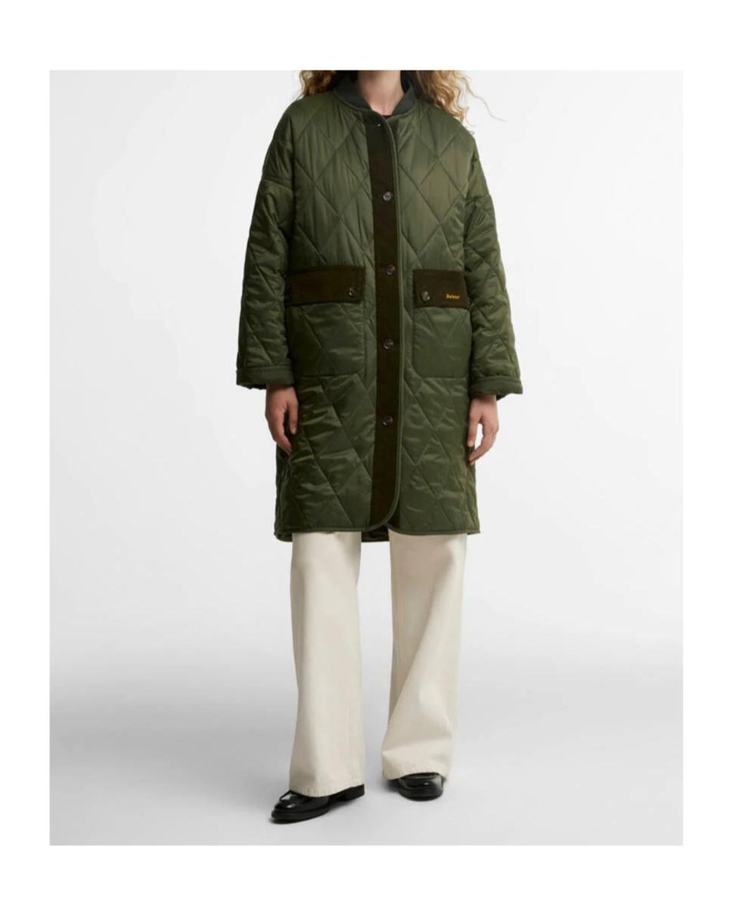 Barbour Green Button-Up Quilted Long Coat
