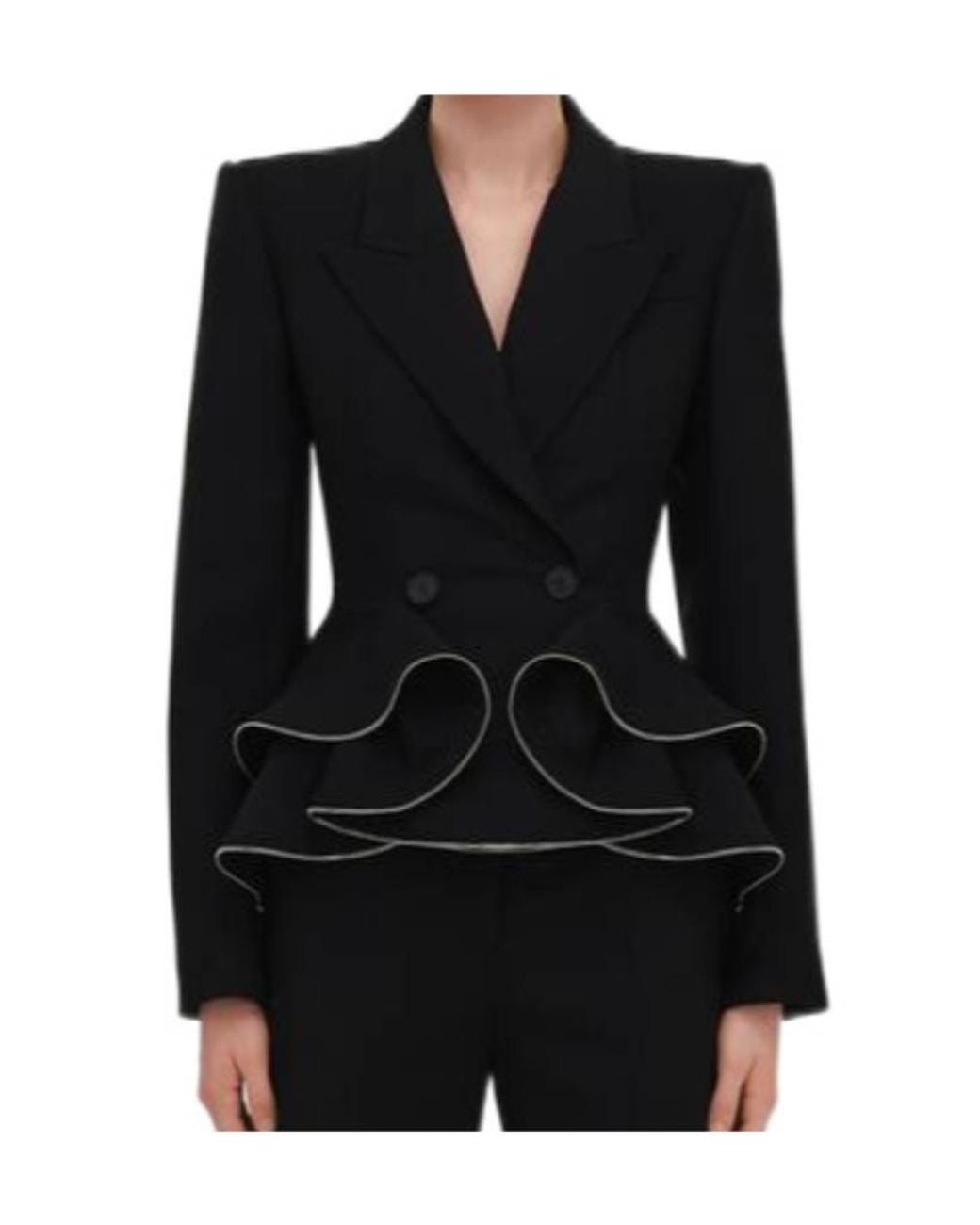 McQueen Black Zipped Peplum Double-Breasted Blazer