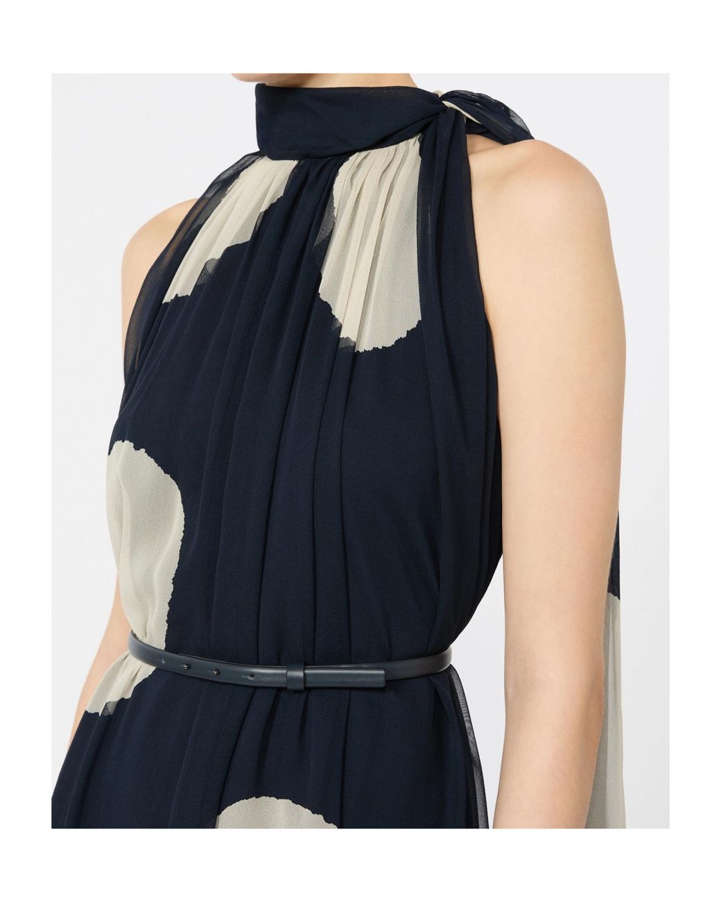 Max Mara Blue Polka Dot-Patterned Long Silk Dress
