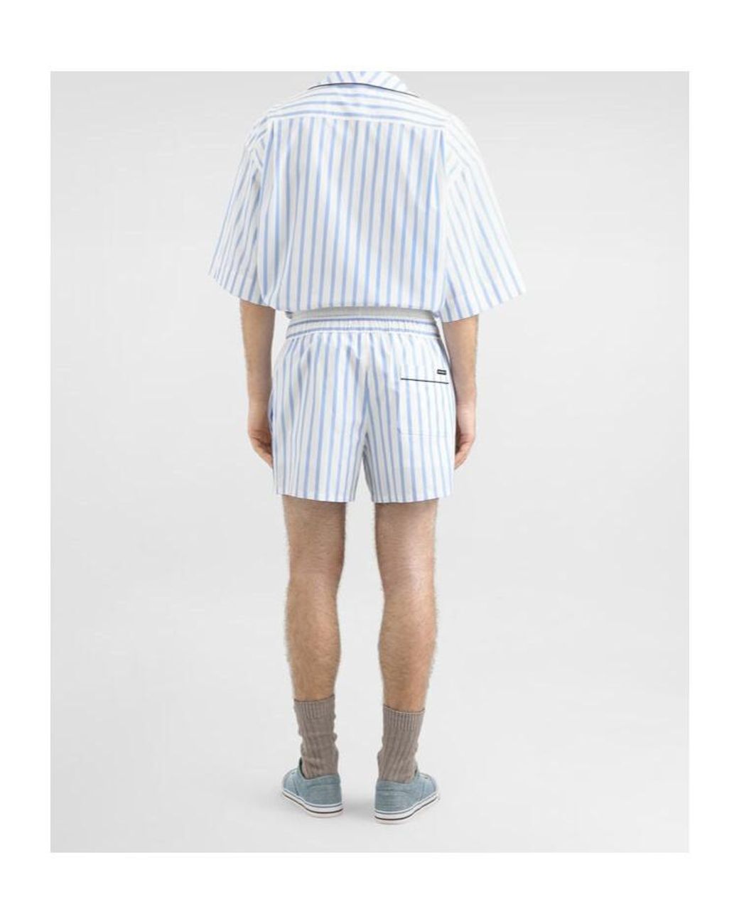 Dolce & Gabbana Blue Striped Hawaiian Collar Shirt for men