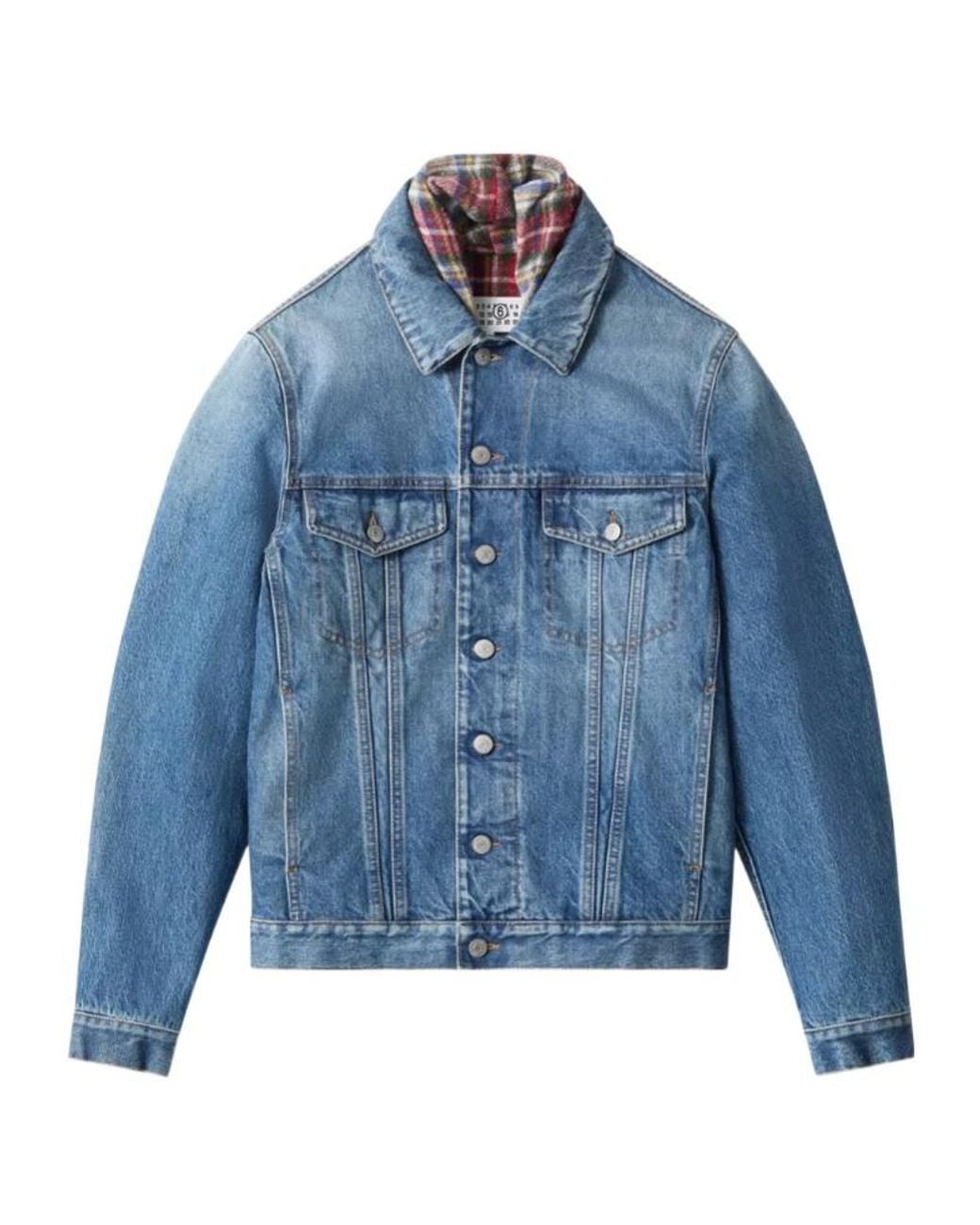 MM6 by Maison Margiela Blue Checked Collar Denim Jacket for men