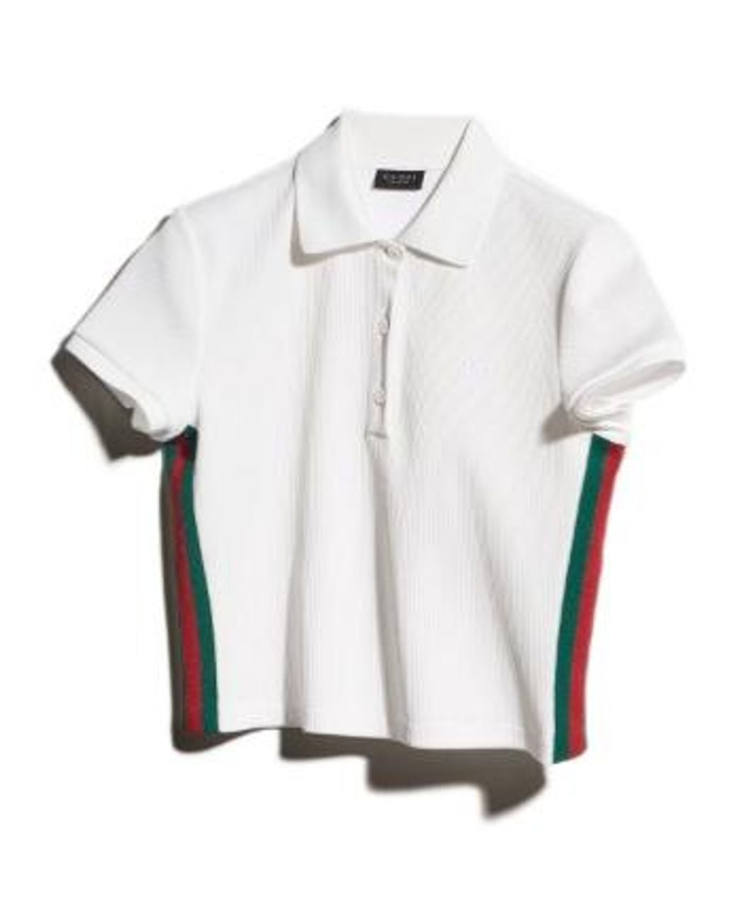 Gucci White Web Detailed Ribbed Jersey Polo Shirt