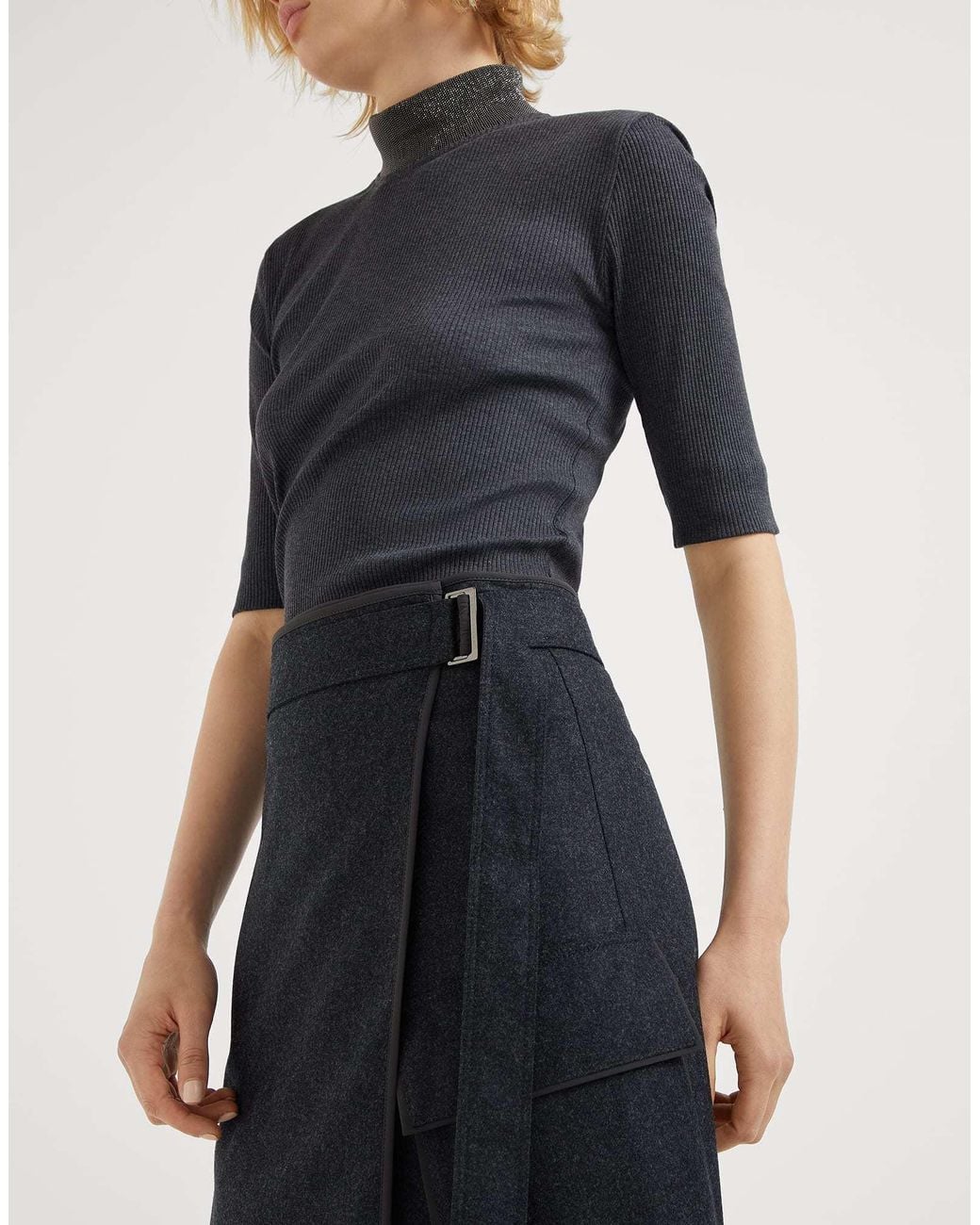 Brunello Cucinelli Black Wrap Midi Skirt