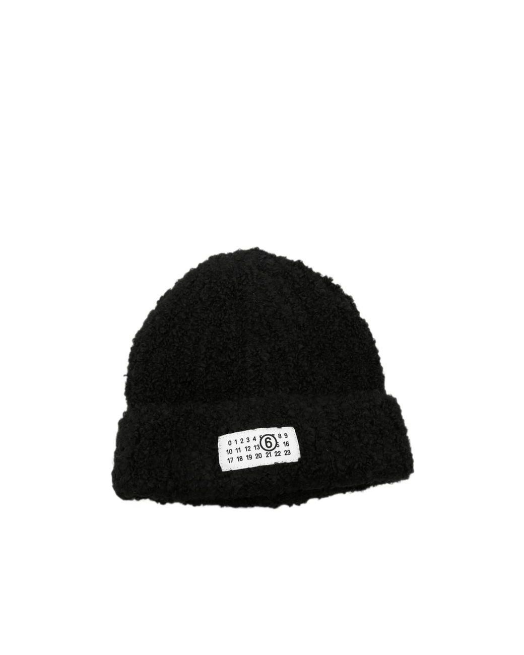 MM6 by Maison Margiela Black Logo Patch Knitted Beanie for men