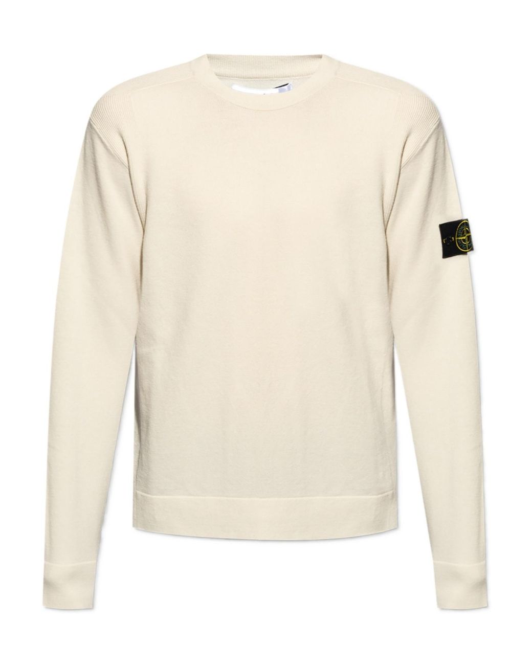 Stone Island White Compass Patch Crewneck Jumper for men