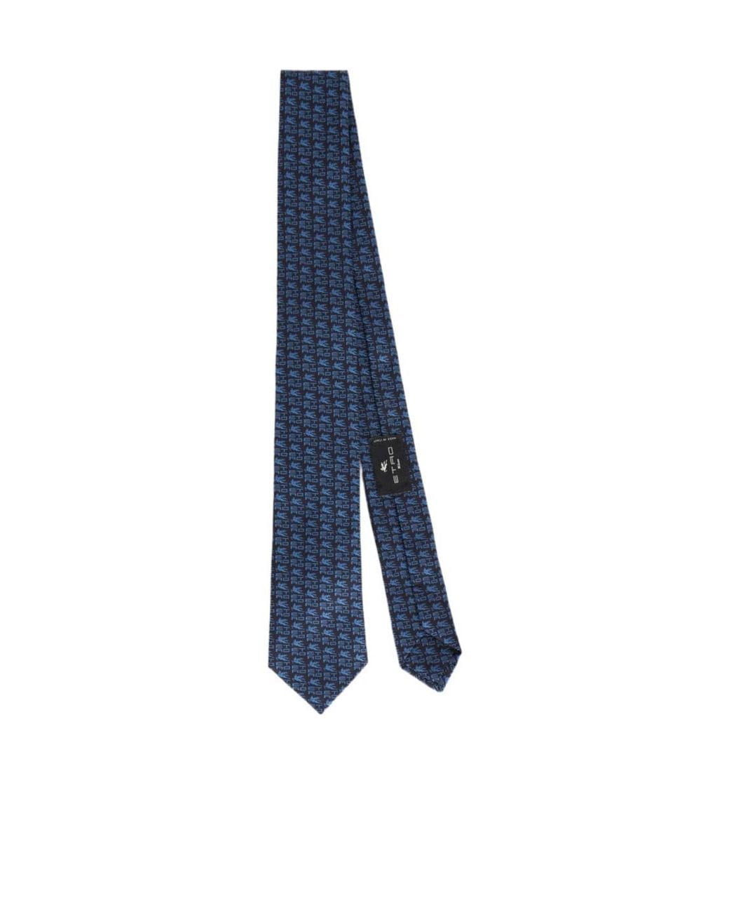 Etro Blue Monogram Embroidered Tie for men