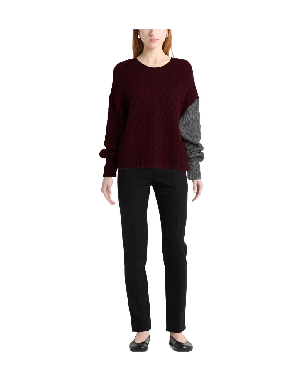 Ganni Red Two-Tone Thick Knit Long-Sleeve Top