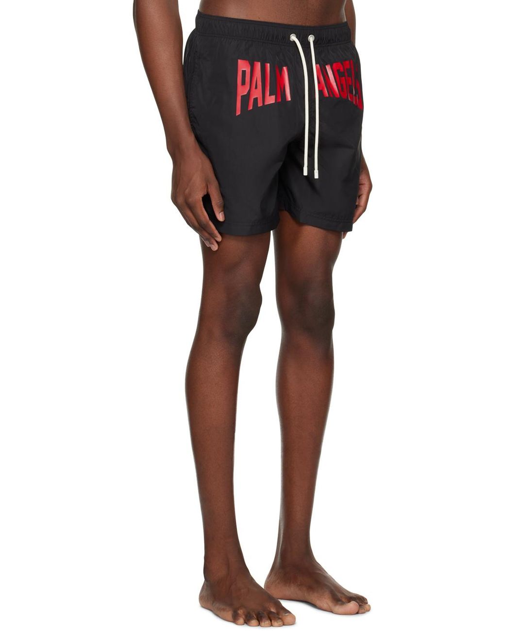 Palm Angels Black Logo-Printed Drawstring Swim Shorts for men