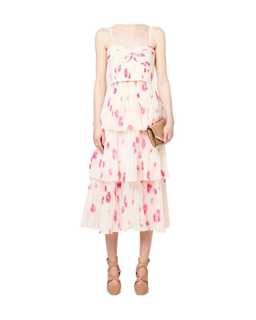 Self-Portrait Pink Printed Tiered Midi Dress