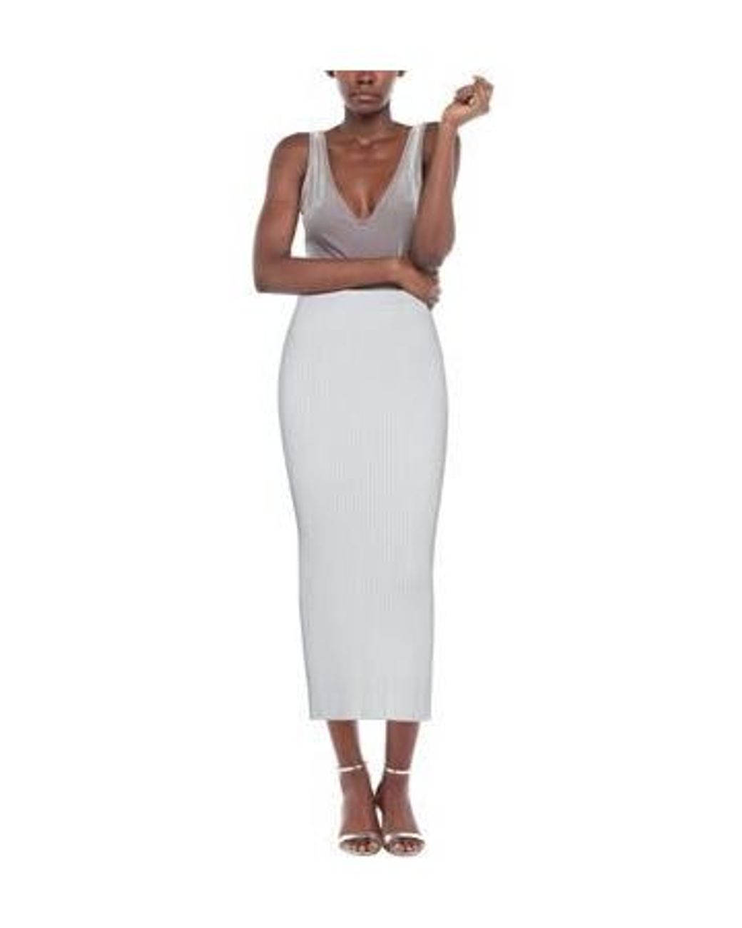 MM6 by Maison Margiela White Vertical Rib Knit Midi Skirt