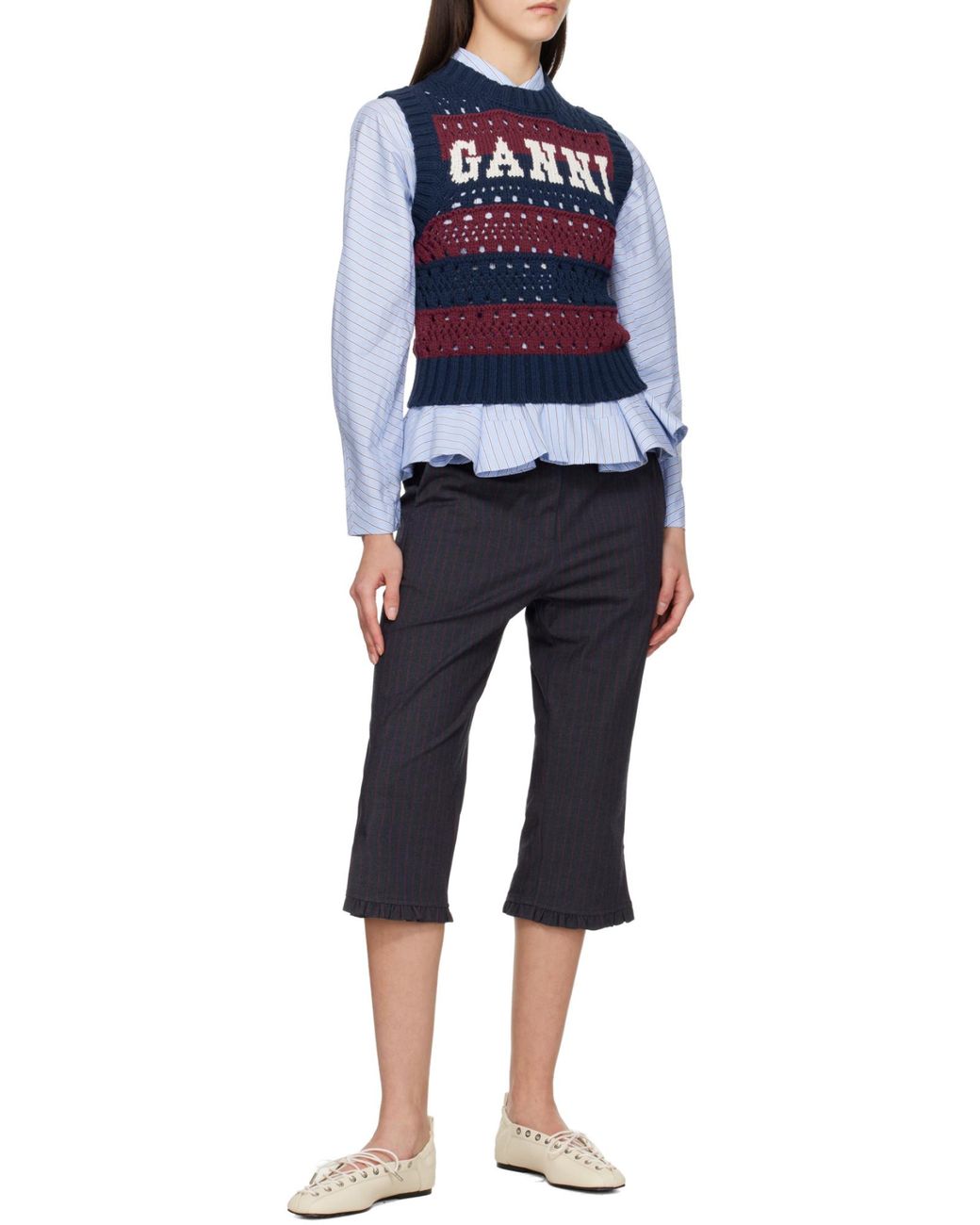 Ganni Blue Striped Knitted Vest