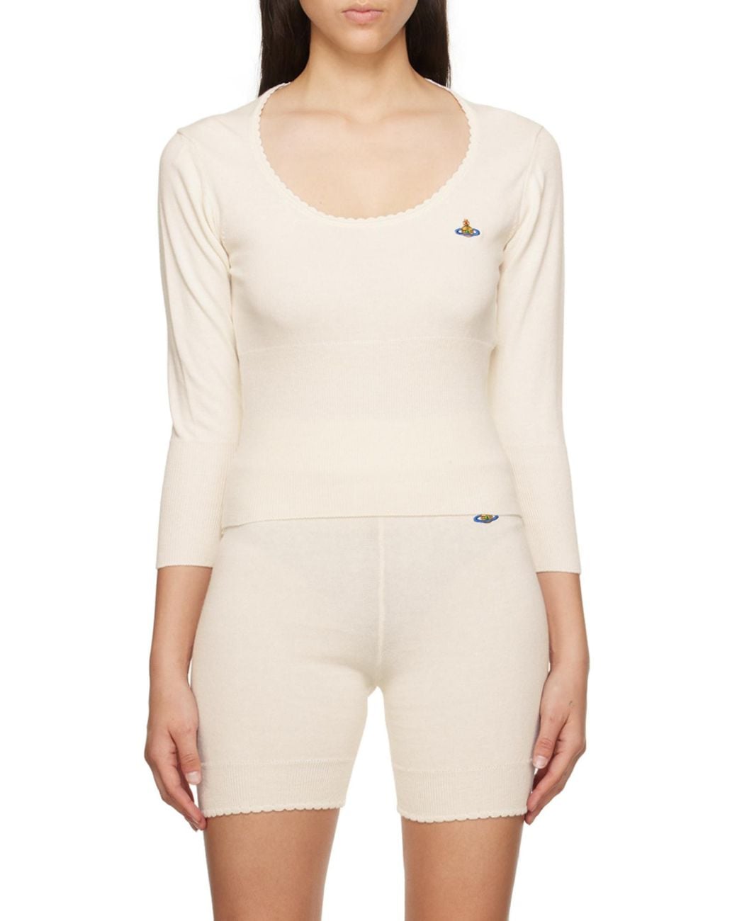 Vivienne Westwood White Orb-Embroidered Scoop Neck Knitted Jumper