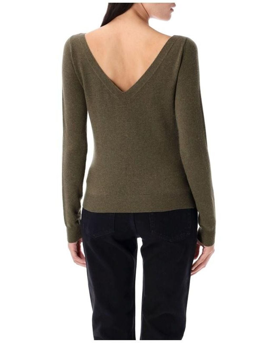 Saint Laurent Green V-Neck Long-Sleeved Jumper