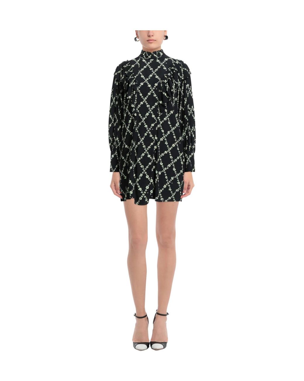 Ganni Black Floral-Print Short Dress