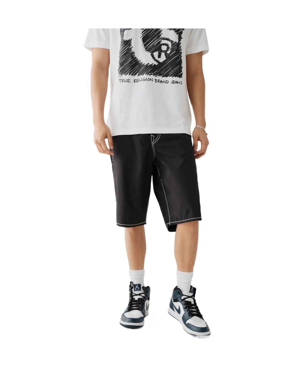True Religion Black Wide-Leg Beach Shorts for men