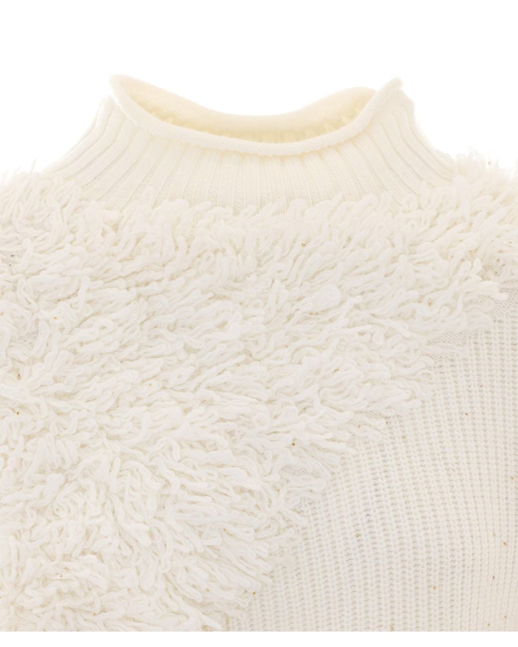 Patrizia Pepe White Textured Panel Knitted Sweater
