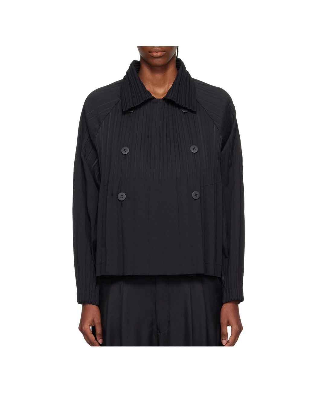 Pleats Please Issey Miyake Blue Pleats Please Issey Miyake Double-Breasted Oversized Jacket