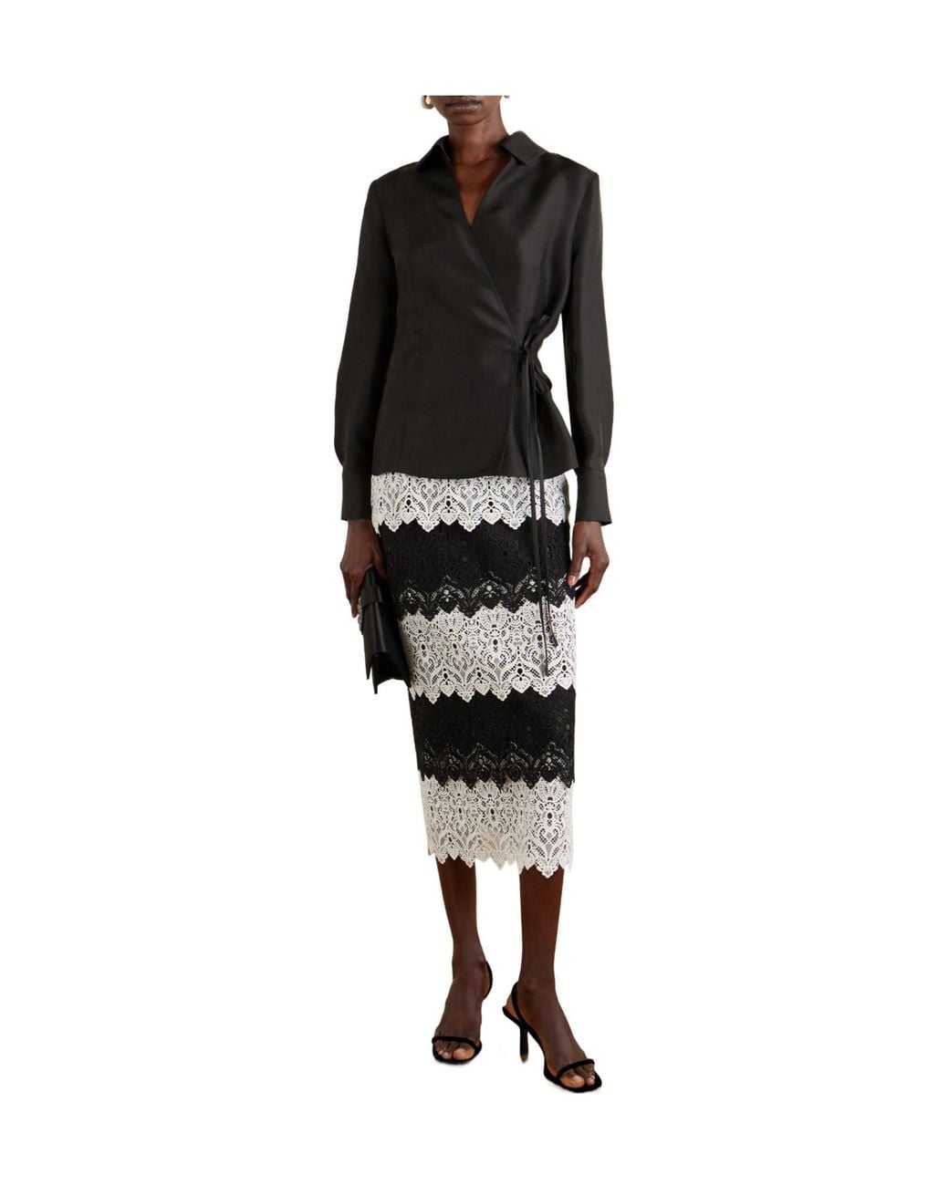 Carolina Herrera Black Lace Midi Skirt