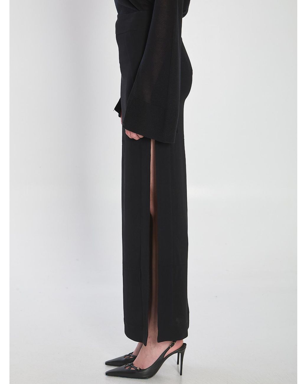 Totême  Black Totême Side Slit Slim Fit Midi Skirt