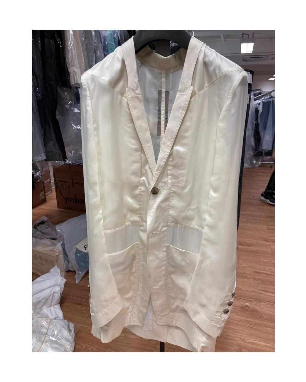 Rick Owens White Strap-Detail Single-Breasted Blazer