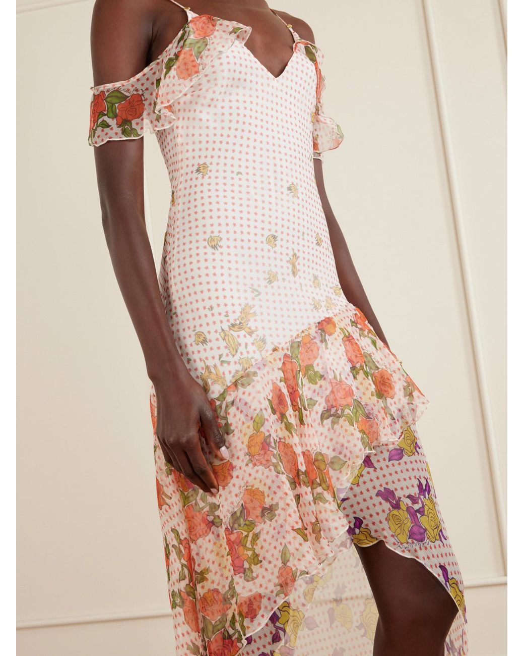 Donde Esteban Pink Ruffled Silk-Chiffon Maxi Dress