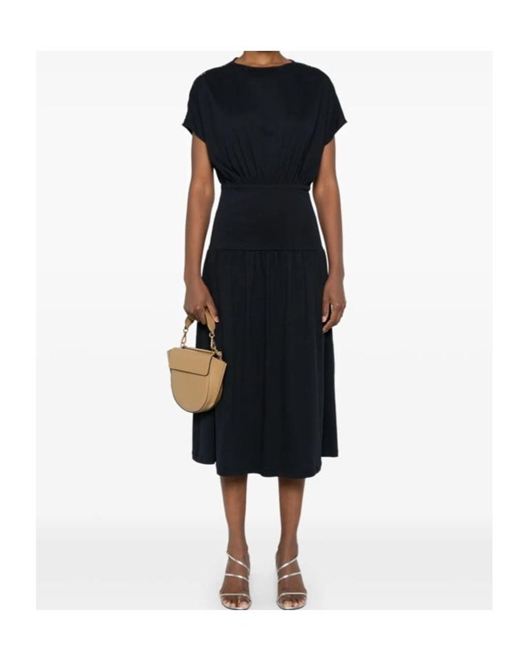 Fabiana Filippi Black Elasticated Band Crewneck Midi Dress