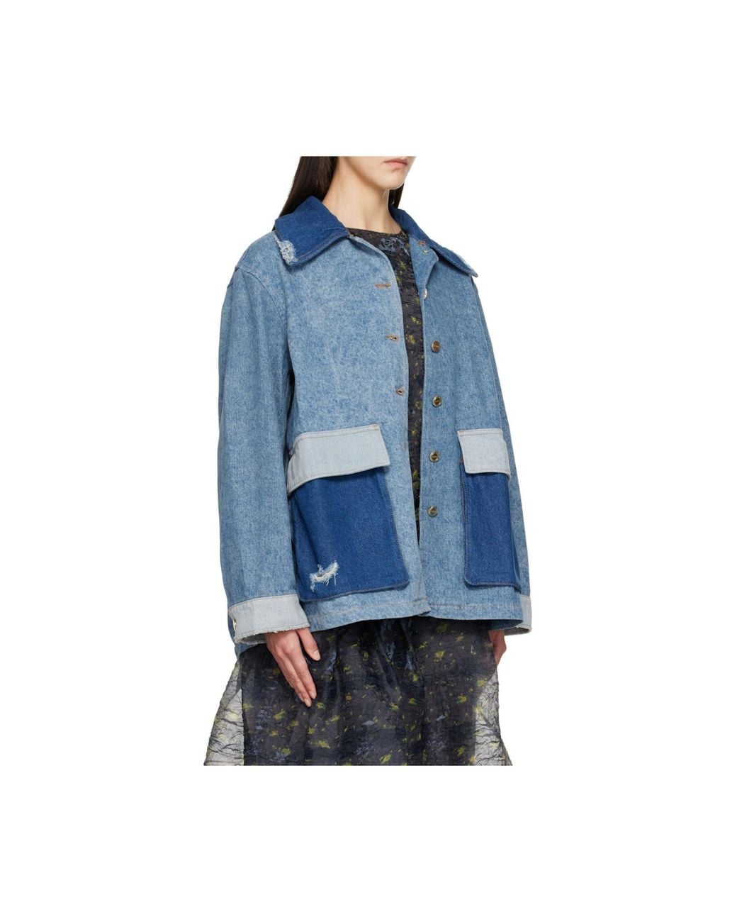 Ganni Blue Patchwork Midi Denim Jacket