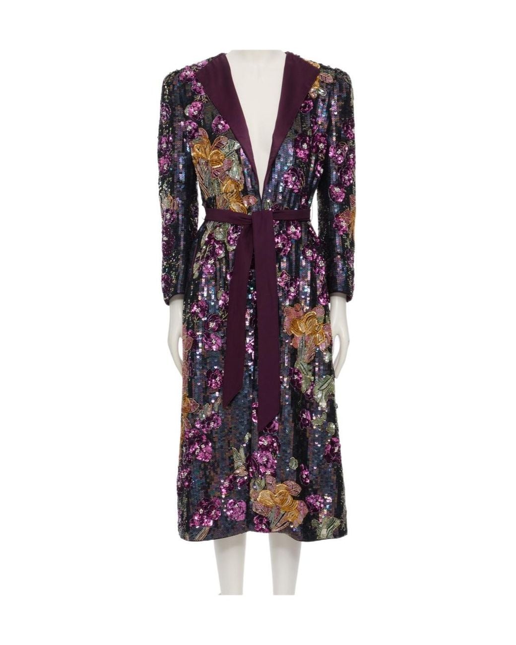 Valentino Purple V-Neck Long-Sleeved Dress
