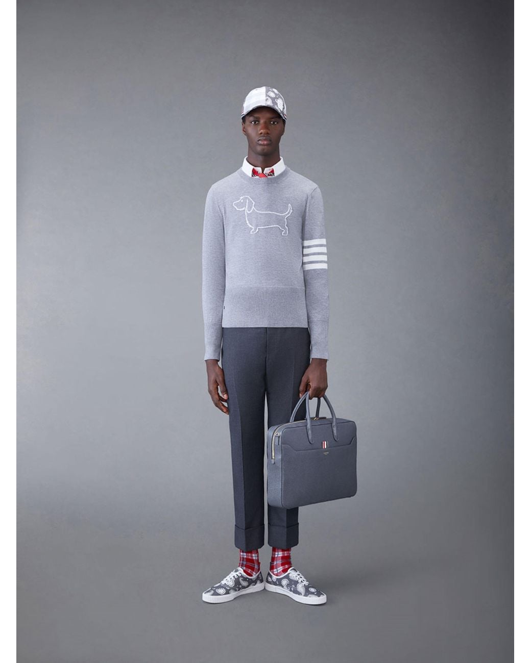 Thom Browne Gray 4-Bar Stripe Crewneck Jumper for men