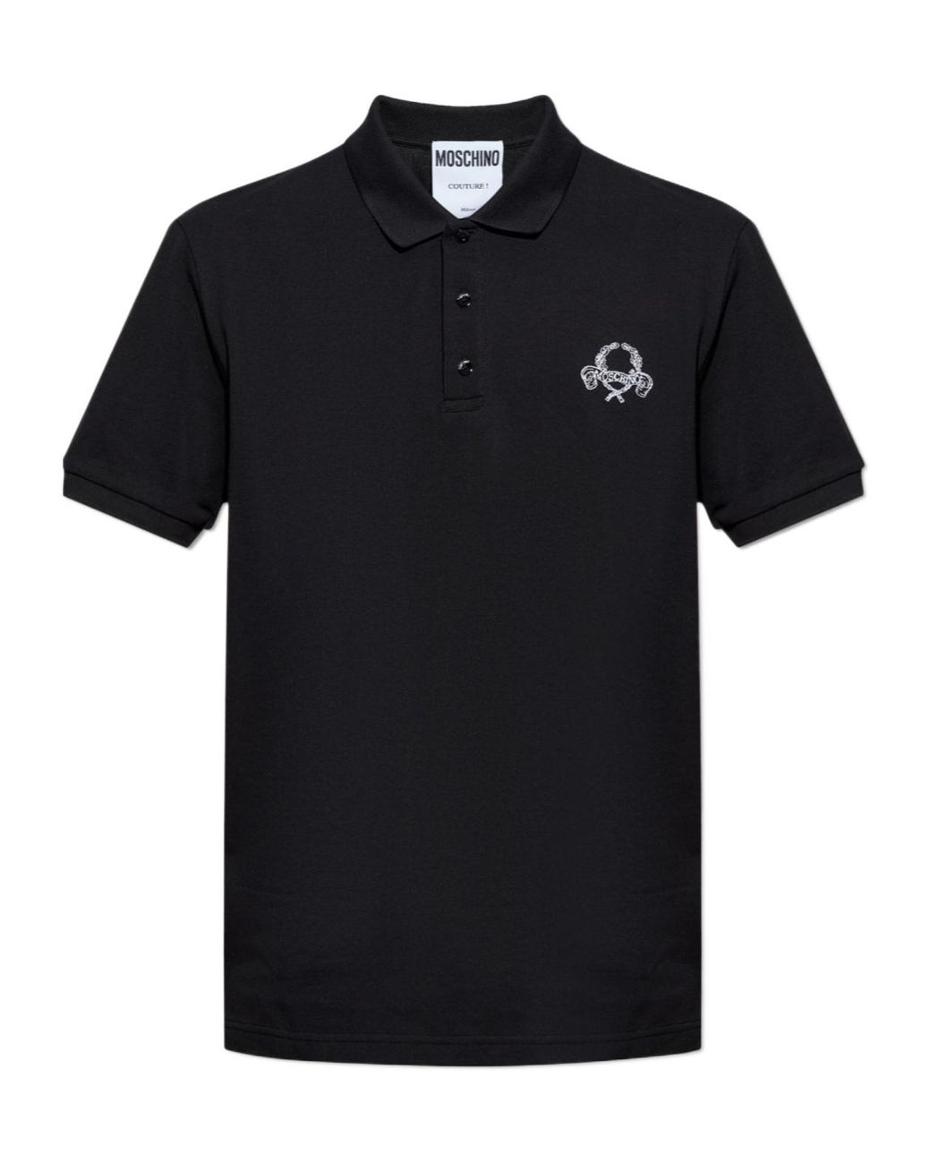 Moschino Black Laurel Embroidered Polo Shirt for men