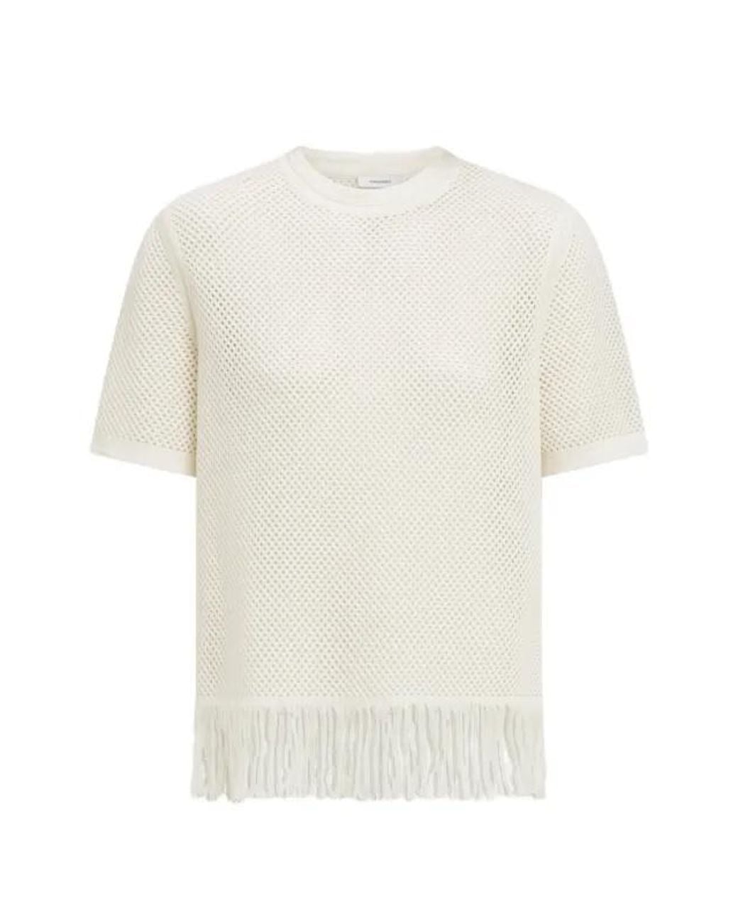 Ferragamo White Fringed Net T-Shirt