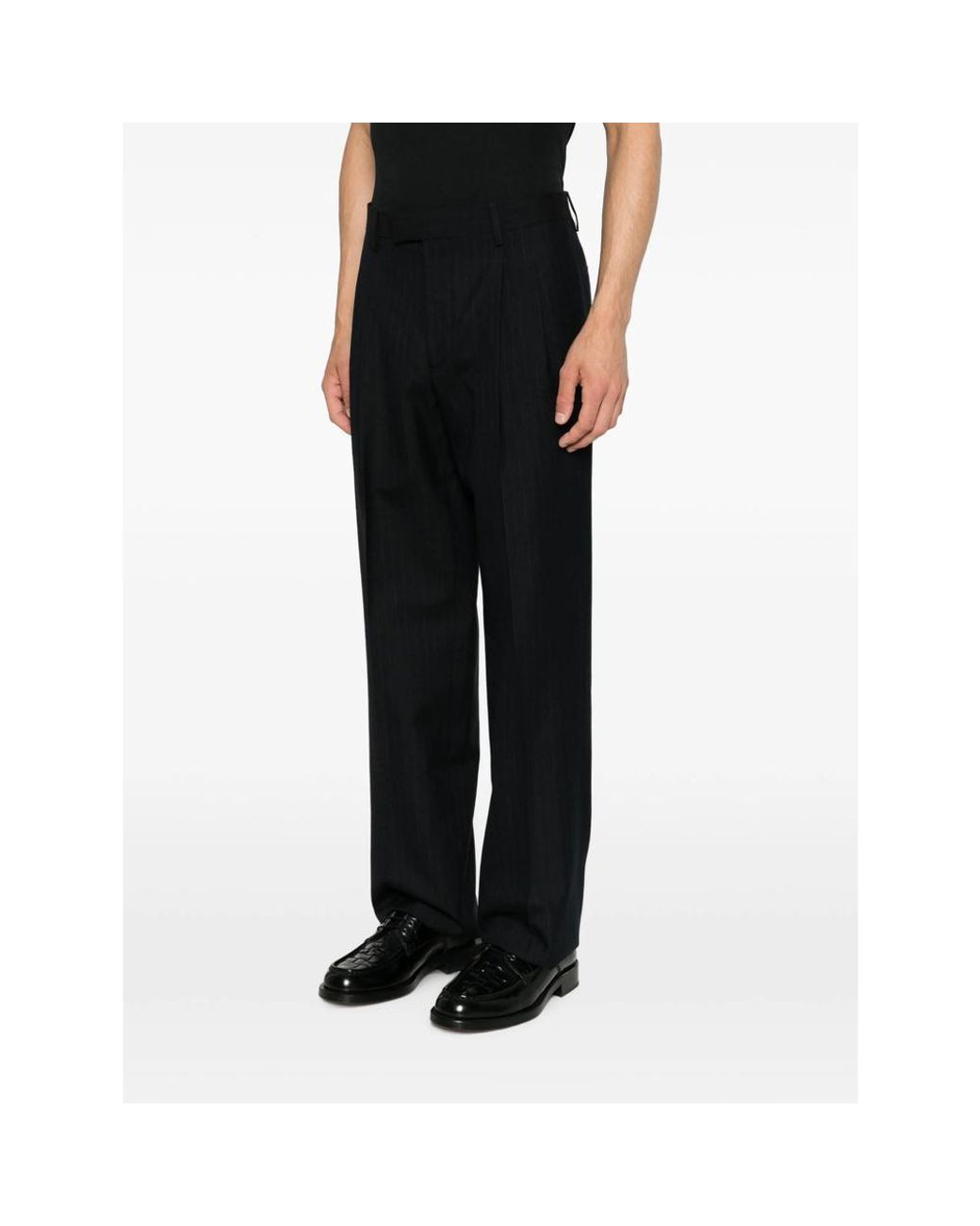 Lardini Black Pleated Wide-Leg Pants for men