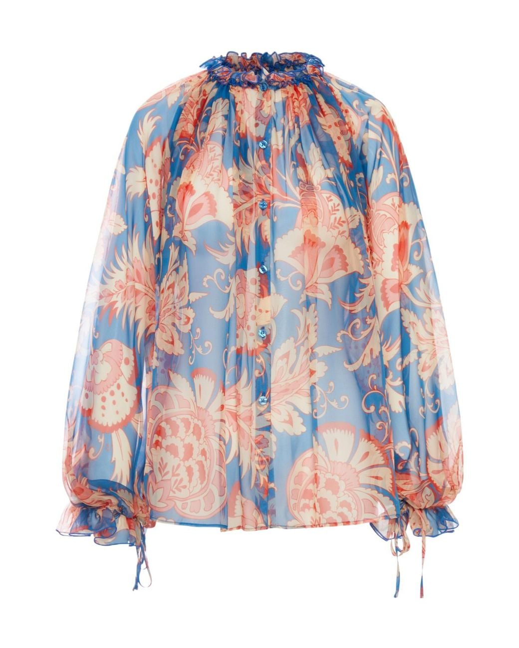 Etro Blue Silk Blouse With Floral Print