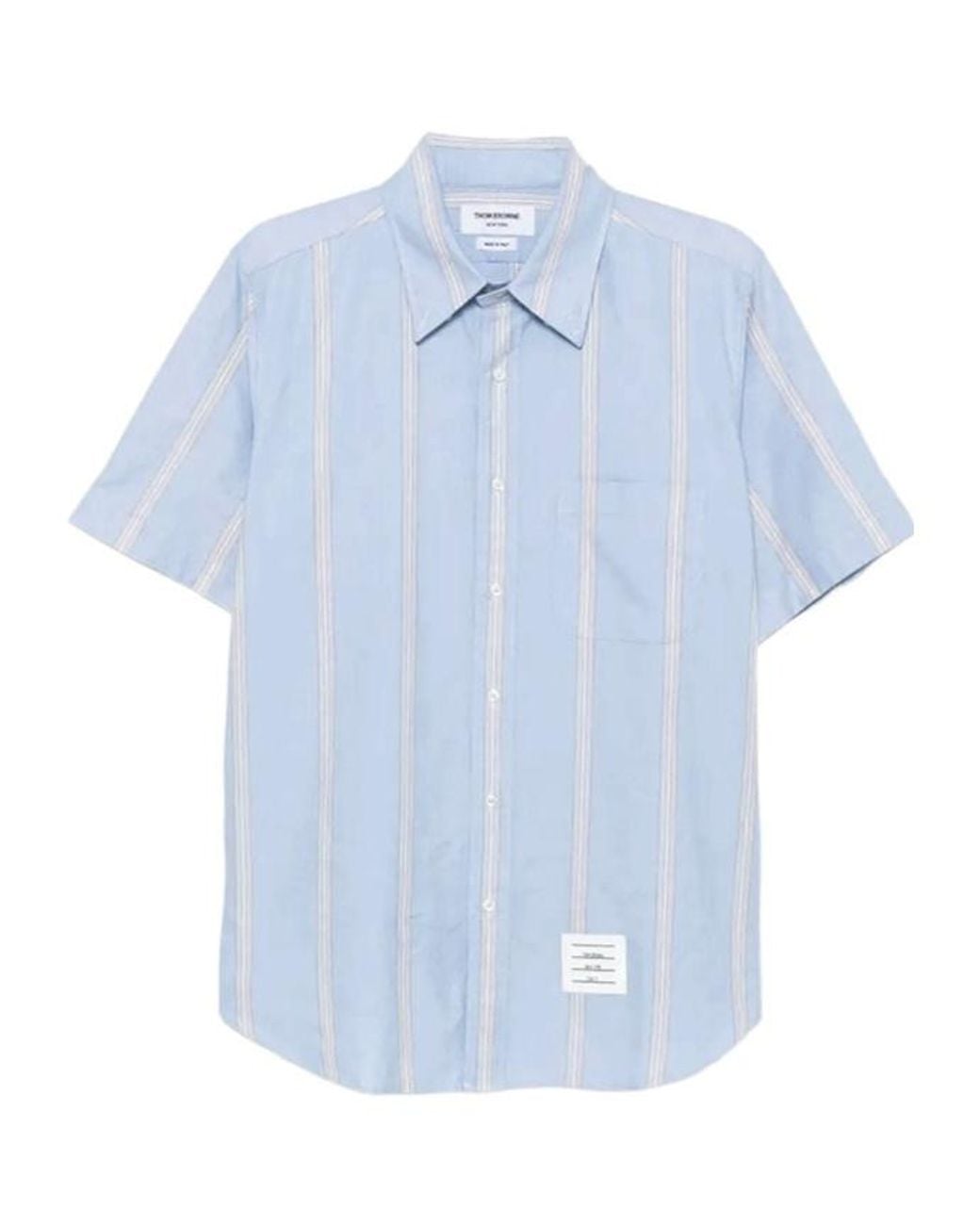 Thom Browne Blue Striped Short-Sleeve Shirt for men