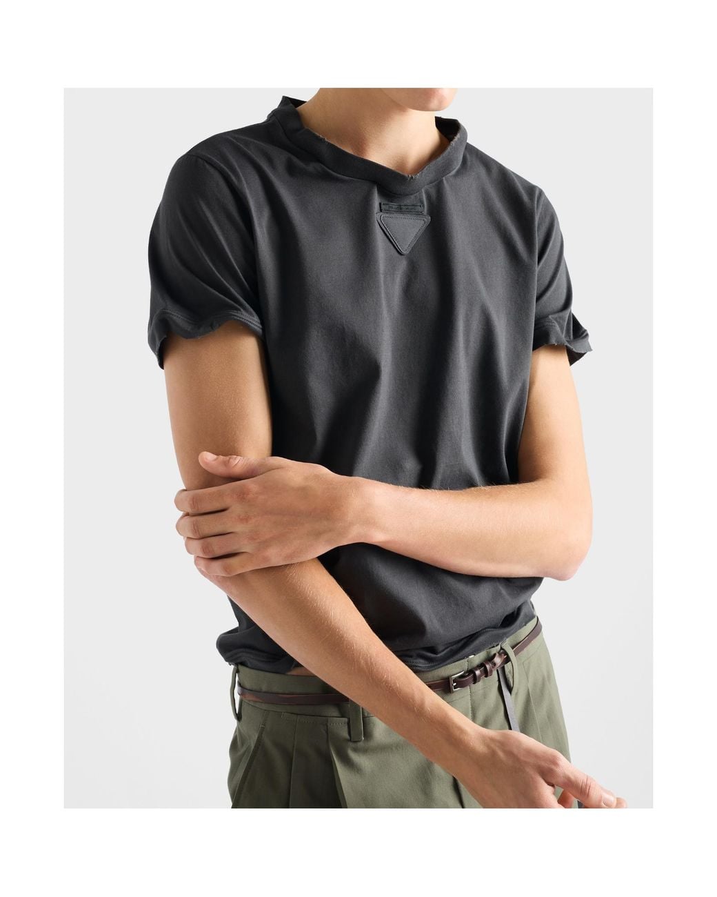 Prada Blue Triangle-Patch Crewneck T-Shirt for men